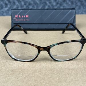 KLiiK Eyeglasses Frames 713 S416 Jade Tortoise Green Cat Eye Striped 49-16-135